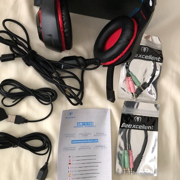 Beexcellent Pro Gaming Headset W/Mic GM-100 Black with Red Trim - Picture 3 of 10